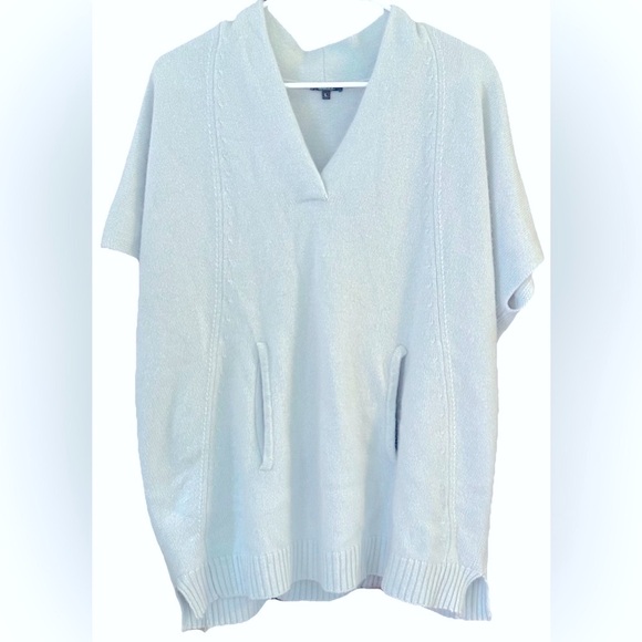 Amici 100% Cashmere Blue Gray Poncho Sweater L Quiet Luxury Cozy Soft Minimalist - Picture 1 of 7